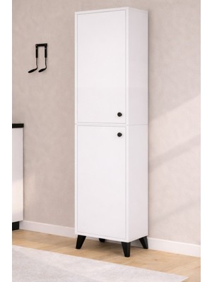 Mobilique Kumru Çok Amaçlı Dolap Beyaz Suntalam 172 cm Yükseklik 45 cm Derinlik 6 Raflı Modern Tasarım