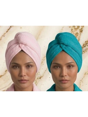 Fronte Home Saç kurulama Havlusu Bone Extra yumuşak emici Pamuklu 2 Li Set %100 Pamuk Plaj Banyo Havuz ve Deniz Sonrası Kurulama Pembe / Yeşil