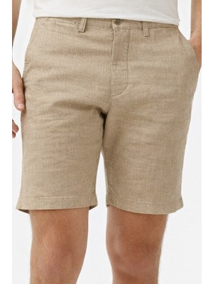 Lacoste Men's Slim Fit Bermuda Shorts Erkek Dar Kesim Keten Bermuda Şort Krem