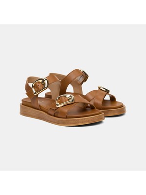 Desa Kadın Taba Ayarlanabilir Çitf Metal Tokalı Deri Sandalet