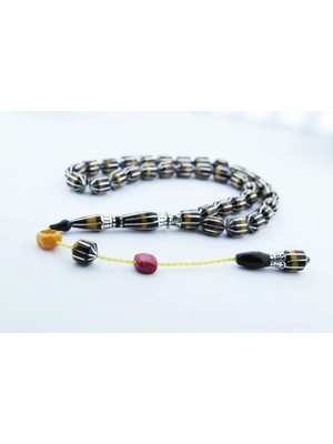 Blackcraft Oltu Taşı Tıraşlı Çizgi Desenli Tespih