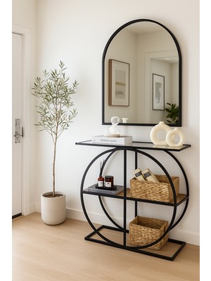 Feyza Design Şeffaf Cam ve Ahşap Raflı Turuncu Dresuar, Modern Antre Mobilyası