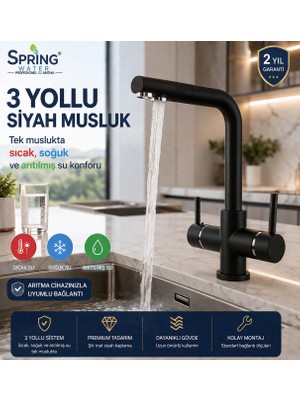Spring Water Üç Yollu Musluk Siyah (Sıcak - Soğuk - Arıtılmış Su)