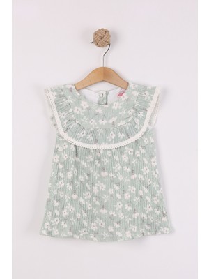 Joy Kids Kız Bebek %100 Pamuk Astarlı Müslin Elbise (6-24AY) (Yeşil)