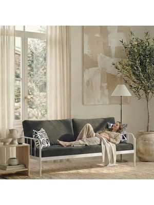 Argimo Sofia Kırlentli Minderli Metal Karyola Antrasit Minder