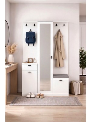 Sarmobi Harmony Portmanto Vestiyer Ayakkabılık 106X190X39 cm Beyaz - Modern Tasarım