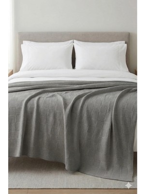 Nart Home %100 Pamuk Dama Desenli Çift Kişilik Pike Gri 200X230