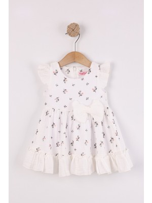 Joy Kids Kız Bebek %100 Cotton Müslin Kurdele Detaylı Elbise (6-24AY) (Beyaz)