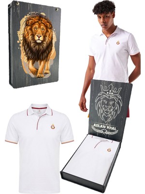 Galatasaray Lisanslı Erkek Beyaz Polo T-Shirt Uv Kutu Hediyeli
