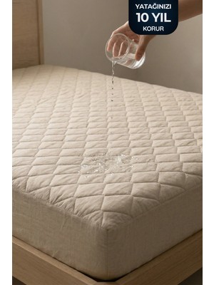Nart Home Yatak Alezi Pamuklu Kapitone Fitted Full Kenar Sıvı Geçirmez Yatak Koruyucu Bej