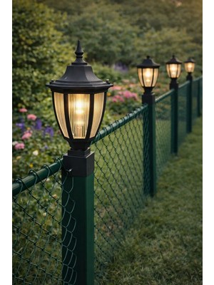 Lambax Panel Çim Çit Kare Tabanlı Altıgen Direk Üstü Bahçe Armatürü Siyah