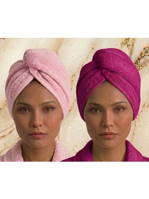 Fronte Home Saç Havlusu Saç Bonesi Extra yumuşak emici Pamuklu 2 Li Set %100 Pamuk Banyo Plaj Havuz ve Deniz Sonrası Kurulama Pembe / Fuşya