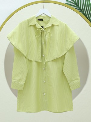 Pelerinli Çizgili Gömlek -Yağ Yeşili