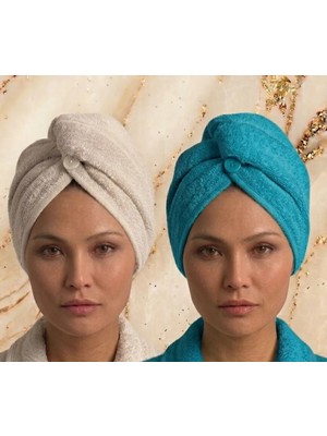 Fronte Home Saç Havlusu Saç Bonesi Extra yumuşak emici Pamuklu 2 Li Set %100 Pamuk Banyo Plaj Havuz ve Deniz Sonrası Kurulama Ekru / Yeşil