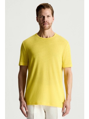 Hemington Saf Keten Sarı Bisiklet Yaka T-Shirt