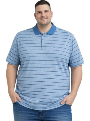 Battal Moda Battalmoda Erkek Büyük Beden Polo Yaka Çizgili Cepli Kısa Kollu Tişört 3xl-4xl-5xl-6xl