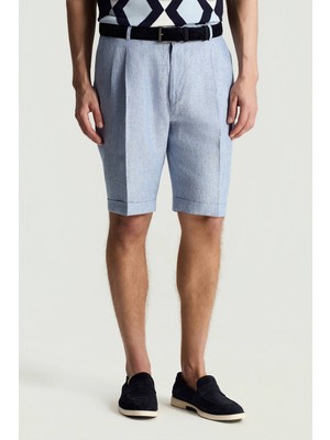 Hemington Saf Keten Açık Mavi Pileli Şort