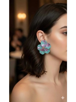 Lu Atelier Lilac Bloom Mint Yeşil Çiçek Tasarım Polimer Kil Küpe Metalik Lila Varak Detaylı El Yapımı Küpe