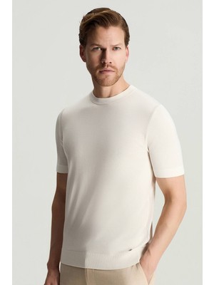 Hemington Ipek Karışımlı Bisiklet Yaka Beyaz Triko T-Shirt