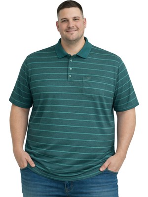 Battal Moda Battalmoda Erkek Büyük Beden Polo Yaka Melanj Benetton Çizgili Cepli Kısa Kollu Tişört 3xl-4xl-5xl-6xl