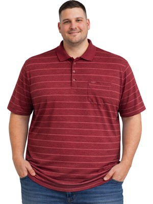 Battal Moda Battalmoda Erkek Büyük Beden Polo Yaka Melanj Bordo Çizgili Cepli Kısa Kollu Tişört 3xl-4xl-5xl-6xl