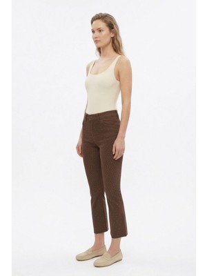 Rays Kahve Yüksek Bel Taşlı Jean 009