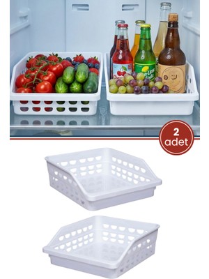 Flora 2 Adet Geniş Buzdolabı Düzenleyici, Mutfak Banyo Meyve Gıda Dolap Içi Organizer Sepet (25X30X10CM)
