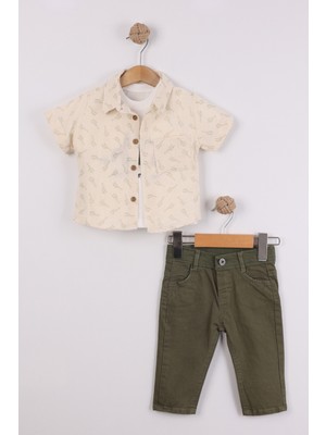 Joy Kids Erkek Bebek Üst Müslin Alt Keten 3 Parça Takım (9-24AY) (Yeşil)