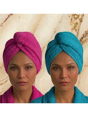 Fronte Home Saç Havlusu Saç Bonesi Extra yumuşak emici Pamuklu 2 Li Set %100 Pamuk Banyo Plaj Havuz ve Deniz Sonrası Kurulama Yeşil/ Fuşya