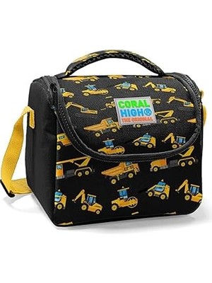 Starseven Coral High Siyah Sarı Makinesi Baskılı Okul Beslenme Çantası