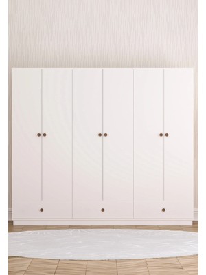 Rabi Mobilya Elif Modern 6 Kapak 3 Çekmeceli Gardırop