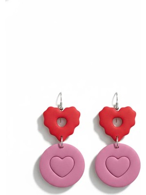 Lu Atelier Cherrypop Kırmızı ve Pembe Kalp Detaylı Polimer Kil Küpe