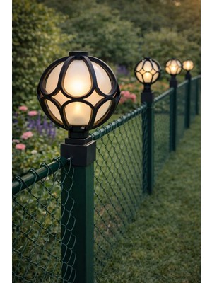 Lambax Panel Çim Çit Kare Tabanlı Papatya Direk Üstü Bahçe Armatürü Siyah