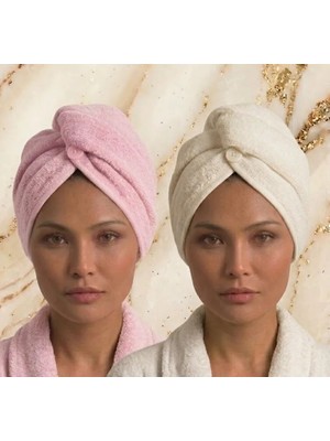 Fronte Home Saç Havlusu Saç Bonesi Extra yumuşak emici Pamuklu 2 Li Set %100 Pamuk Banyo Plaj Havuz ve Deniz Sonrası Kurulama Pembe / Ekru
