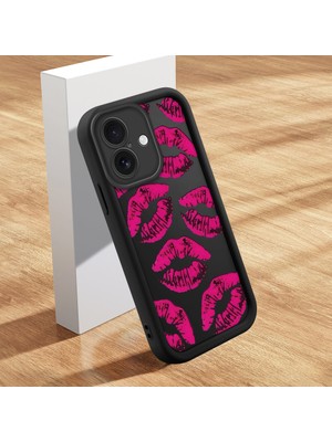 HONTINGA iPhone 16 Plus ile Uyumlu Kılıfı Düşüme Önleyici Basitlik Anti Düşme Kamera Korumali Şirin Kedi Kalp Siyah Desen Yumuşak Silikon Telefon Kılıfı Kadın ve Erkek Için Uygundur K2-0410