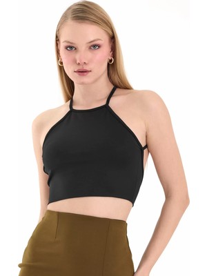 Lamodemapass Kadın Siyah Sırtı Açık Crop Top BLZ-00254