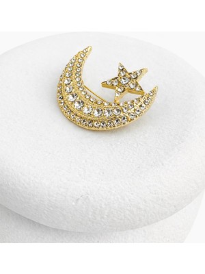Modex Taş Detay Tasarım Ayyıldız Broş (4cm)