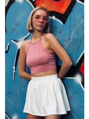 Lamodemapass Kadın Pembe Sırtı Açık Crop Top BLZ-00254