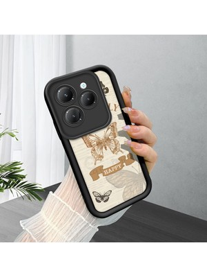 HONTINGA Infinix Hot 40 Pro ile Uyumlu Kılıfı Düşüme Önleyici Basitlik Anti Düşme Kamera Korumali Kelebek Siyah Desen Yumuşak Silikon Telefon Kılıfı Kadın ve Erkek Için Uygundur K2-0412