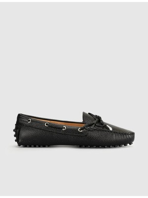 Cabani Siyah Hakiki Deri Bağcıklı Günlük Loafer (Mokasen) Kadın Ayakkabı