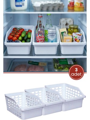 Flora 3 Adet Büyük Buzdolabı Düzenleyici, Mutfak Banyo Meyve Gıda Dolap Içi Organizer Sepet (25X30X13CM)