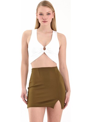 Lamodemapass Kadın Beyaz Halka Detaylı Crop Top BLZ-00353