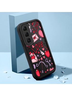 HONTINGA Infinix Hot 60 ile Uyumlu Kılıfı Düşüme Önleyici Basitlik Anti Düşme Kamera Korumali Şirin Kedi Kalp Siyah Desen Yumuşak Silikon Telefon Kılıfı Kadın ve Erkek Için Uygundur K2-0410