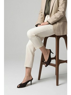 Ziya, Kadın Hakiki Deri Topuklu Terlik 1611059Z1409 Kahve