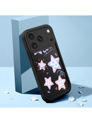 HONTINGA iPhone 17 Pro ile Uyumlu Kılıfı Düşüme Önleyici Basitlik Anti Düşme Kamera Korumali Şirin Kedi Yıldız Siyah Desen Yumuşak Silikon Telefon Kılıfı Kadın ve Erkek Için Uygundur K2-0454