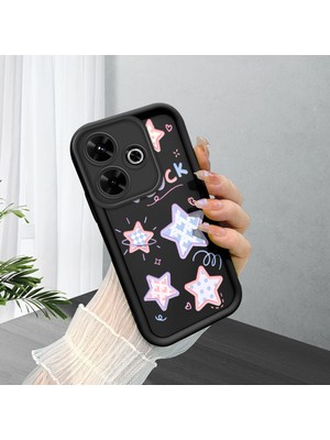 HONTINGA Xiaomi Redmi 13X ile Uyumlu Kılıfı Düşüme Önleyici Basitlik Anti Düşme Kamera Korumali Yıldız Siyah Desen Yumuşak Silikon Telefon Kılıfı Kadın ve Erkek Için Uygundur K2-0454
