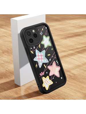 HONTINGA iPhone 11 Pro ile Uyumlu Kılıfı Düşüme Önleyici Basitlik Anti Düşme Kamera Korumali Şirin Kedi Yıldız Siyah Desen Yumuşak Silikon Telefon Kılıfı Kadın ve Erkek Için Uygundur K2-0454