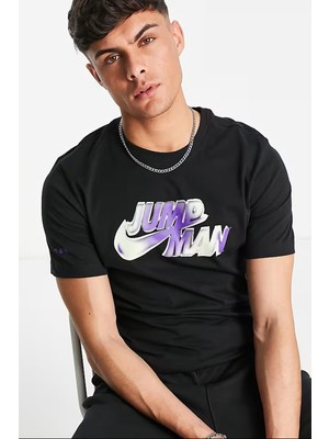 Nike Air Jordan Jumpman Ss Crew Mens Tee Grafik Baskılı Erkek Günlük Tişört Siyah