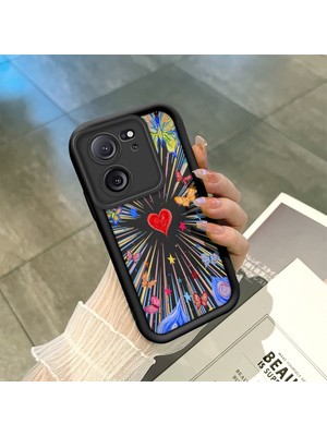 HONTINGA Xiaomi Mi 13T Pro ile Uyumlu Kılıfı Düşüme Önleyici Basitlik Anti Düşme Kamera Korumali Kalp Siyah Desen Yumuşak Silikon Telefon Kılıfı Kadın ve Erkek Için Uygundur K2-0413