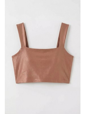 Lamodemapass Kadın Camel Kalın Askılı Crop Top BLZ-00051